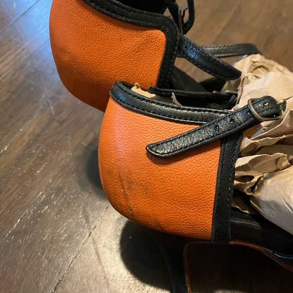 Handmade Leather Orange and Black Tango Heels Size 8 - Picture 4 of 9